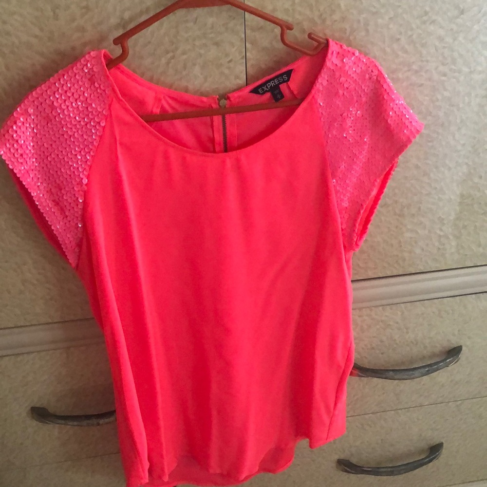 Express shirt in coral or pinky color with sequins on sleeves size medium